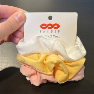 New Banded Scrunchie Set - White, Yellow, Pink